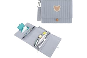 MOMIGO Baby Diaper Bag Organizer Pouches - Waterproof Pod Foldable Diaper Organizer Set, Cute Bear Bag Gift for Baby Shower (Blue)