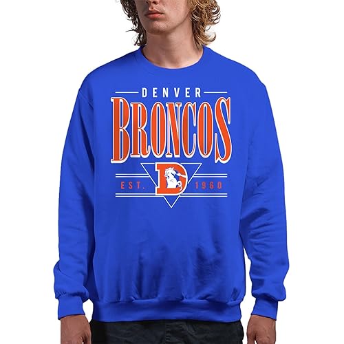 Junk Food Denver Broncos Established Retro - NFL Adult Crew Fleece for Men & Women Royal Blue