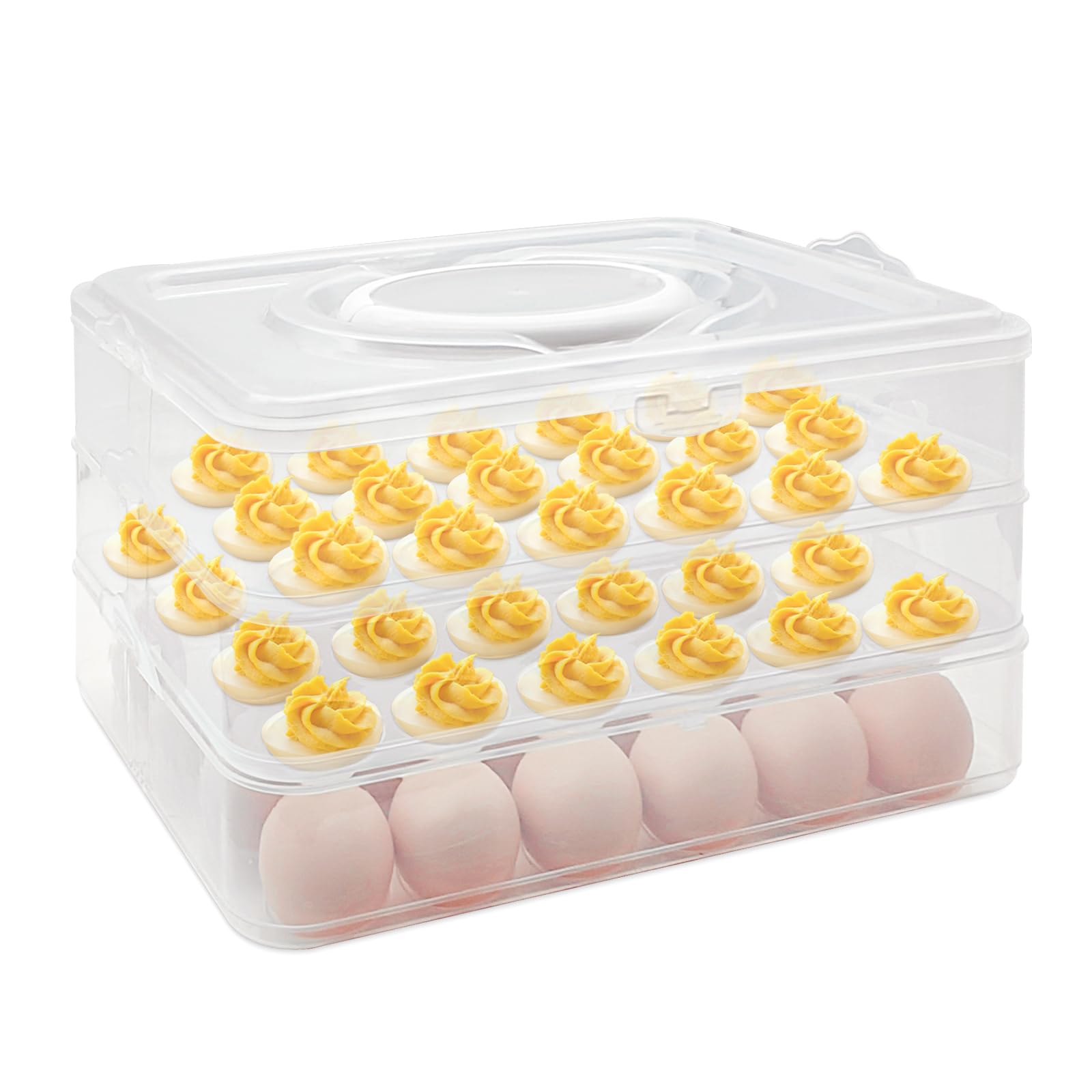 Photo 1 of 3 Layer Egg Trays with Handle,Deviled Egg Containers with Lid,Easter Egg Containers for 72Holes,Fridge,Portable Tray Platter Party Easter Thanksgiving Picnics