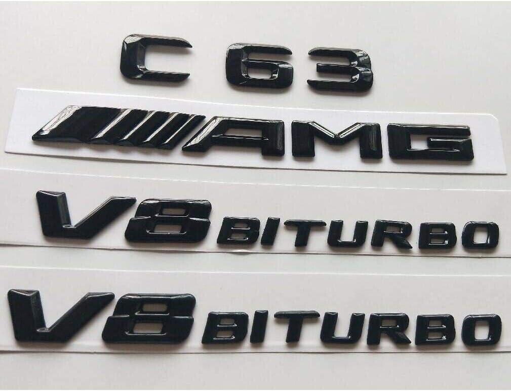 Gloss Black 3D Letters C63 AMG V8 BITURBO Emblems for W204 W205
