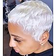 MOONSHOW Short White Pixie Wig for Women Pixie Cut Wig Short White Wig Pixie Cut Wigs for Black Women White Wigs for Women Layered Synthetic Heat Resistant Pixie Wig for Party Cosplay Use