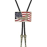 QUKE Native American Bald Eagle USA Flag Bolo Tie Genunie Leather for Men