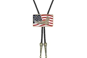 QUKE Native American Bald Eagle USA Flag Bolo Tie Genunie Leather for Men