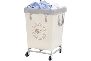 STORAGE MANIAC Commercial Laundry Hamper with Heavy Duty Steel Frame, 160 L Industrial Laundry Basket Cart with Wheels for Hotel, Home, Laundry Room, 17.72''L x 17.72''W x 30.91''H, Medium Beige