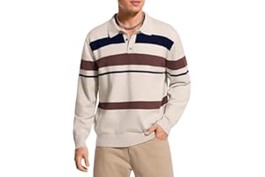 ChiaoLezhee Striped Polo Sweater for Men, Color Block, Fall Clothes, Vintage Fashion Lightweight Long Sleeve Crochet Knit