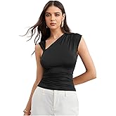 Milumia Women's Asymmetrical Tank Tops Ruched Sleeveless Shirts
