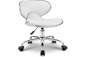 Paddie Pedicure Stools for Nail Tech, Salon Spa Stool Back Support Short Height Adjustable Hydraulic Swivel Chair, Perfect for Massage/Tattoo/Esthetician/Shop/Medical, White