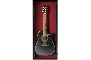 PENNZONI Acoustic Guitar Display Case - Acrylic Acoustic Guitar Case - Guitar Display Case Wall Mount Made from Hardwood Frame & Clear Acrylic - Black w/Red Felt