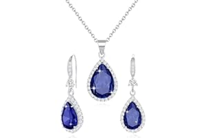Sumonyo Women Jewelry Set Silver/Gold Plated Teardrop Pendant Necklace Dangle Drop Earrings Dangling Sets Birthstone Crystals Rhinestone,Birthday Anniversary Wedding Mother’s Day Gifts for Women