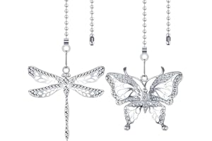 Dotlite Silver Ceiling Fan Pull Chain Extender,Dragonfly and Butterfly Decorative Fan Chain Pendant Extension,12in Chain 3mm 