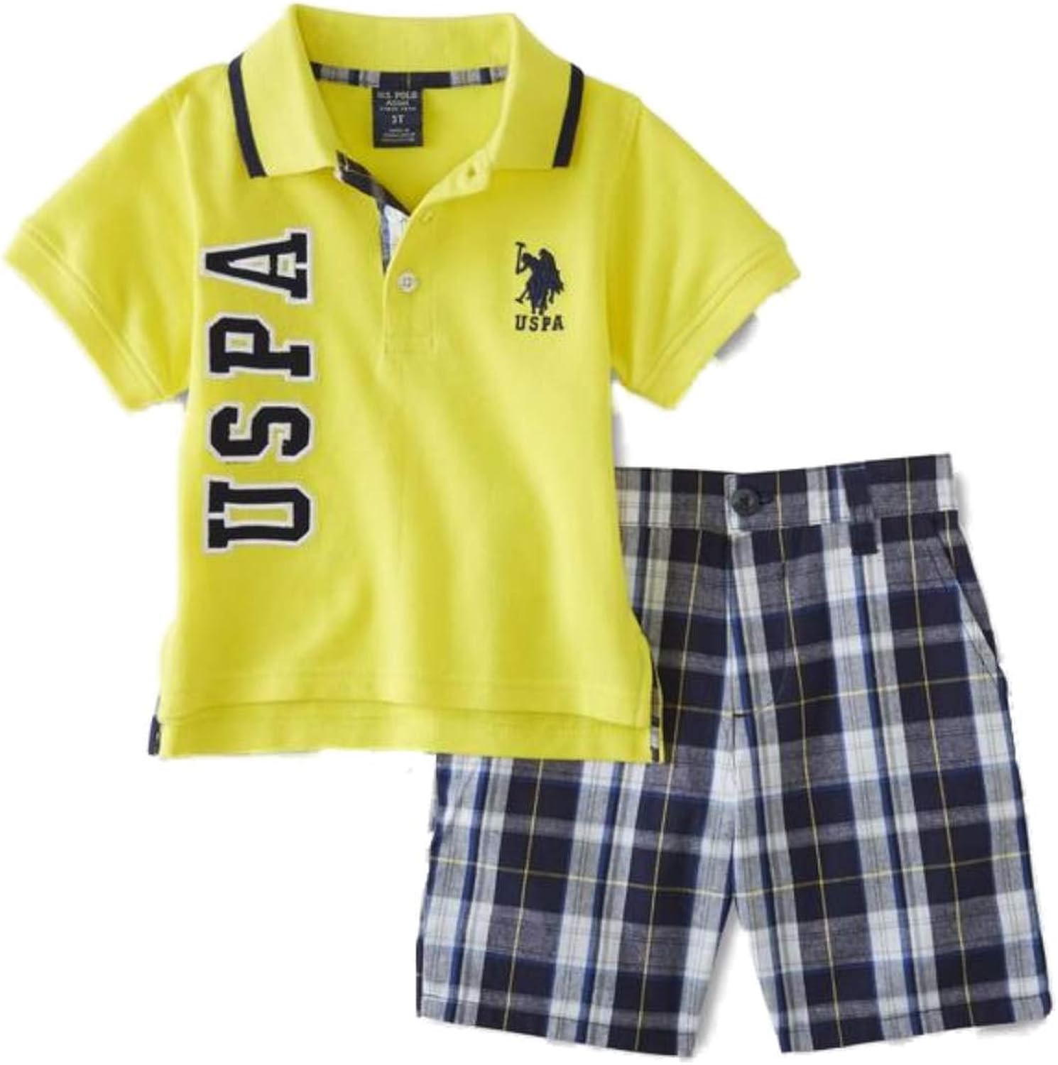 Amazon.com: US Polo Assn Infant & Toddler Boys Yellow Polo Baby Outfit Black Plaid Set: Clothing