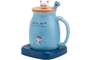 Bsigo Smart Coffee Mug Warmer & Cute Cat Mug Set, Beverage Cup Warmer for Desk Home Office, Candle Warmer Plate for Milk Tea 