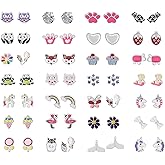 28 Pairs Clip On Earrings Non Piercing Earrings Hypoallergenic Animal Butterfly Rainbow Flower Mixed Color Painless Non-Piercing Earrings Pack