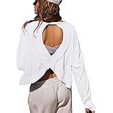 LASLULU Womens Open Back Long Sleeve Workout Tops Athletic Shirts Boat Neck Casual Running Tee Y2k Yoga Gym Tops