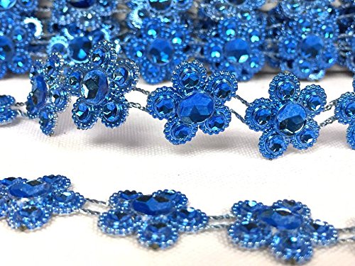 Royal Blue Plastic Flower Design Craft Trim Multipurpose Trimming 8 Yards