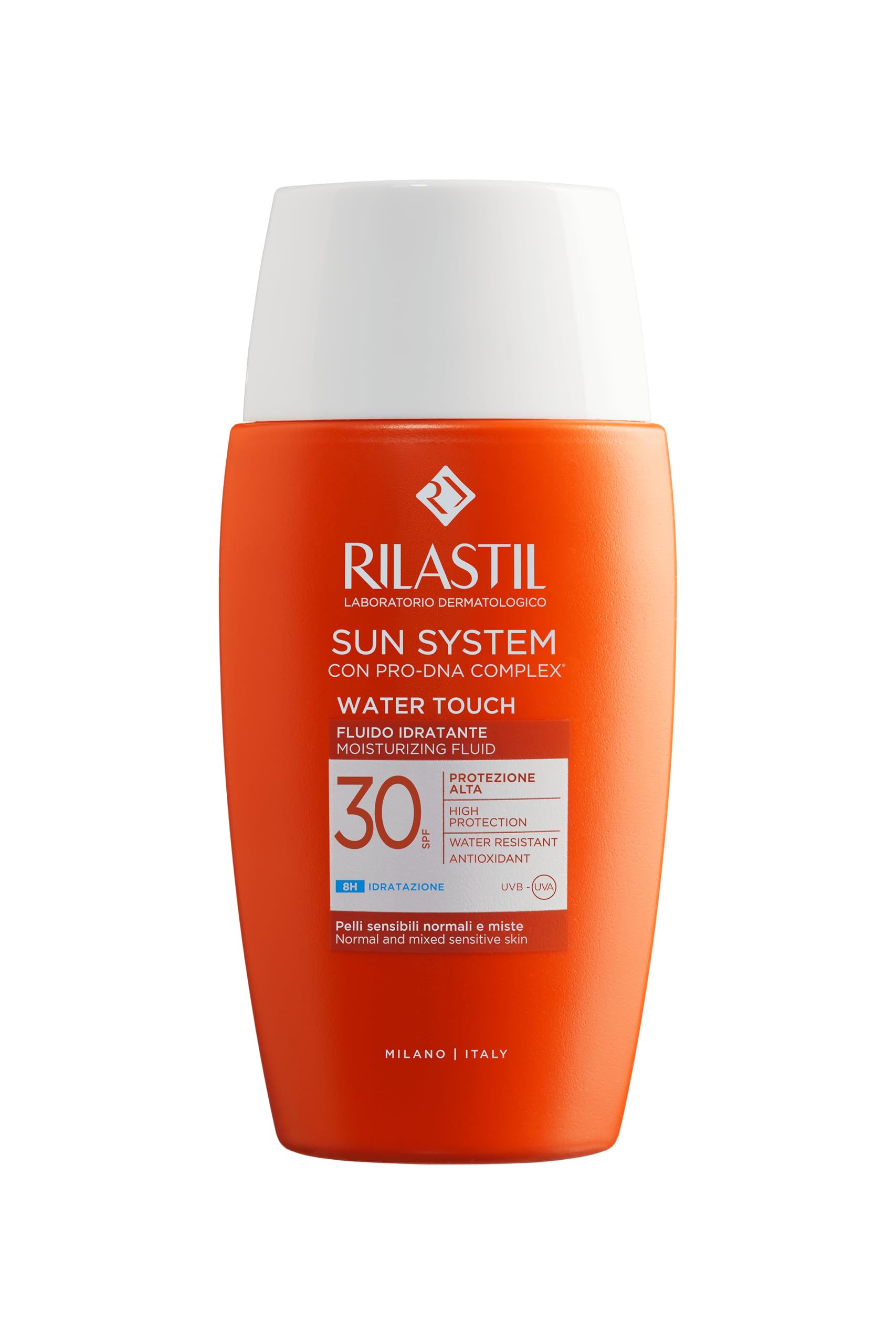 Rilastil Sun System Water Touch Fluid, Moisturising and Antioxidant Sun Care Fluid, Matting Effect, SPF 30, for Sensitive, Normal and Combination Skin, 50 ml
