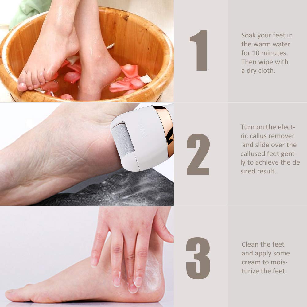 Callus Remover for Feet, Rechargeable Electric Foot File Hard Skin Remover Pedicure Tools for Feet Electronic Callus Shaver Waterproof Pedicure kit for Cracked Heels and Dead Skin with 3 Roller Heads : Beauty
