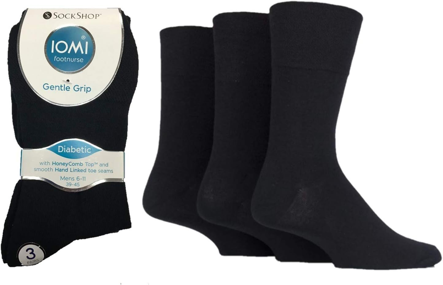 IOMI Men's Diabetic Gentle Grip NonElastic Cotton Rich Socks, Black