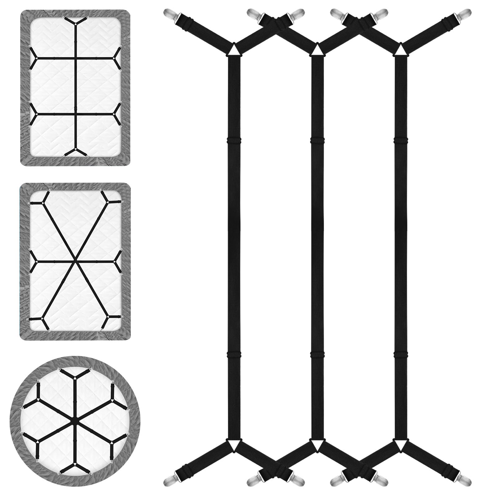 YibaiYi 3Pcs Bed Sheet Clips Adjustable Elastic Fitted Sheet Straps, Sheet Clips for Bedding Bed Sheet Straps for All Bed Sizes(Black) — image 1