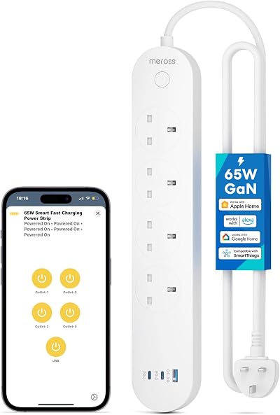 Meross 65W GaN Smart Power Strip 4 AC + 2 USB C + USB A WiFi 2.4GHz