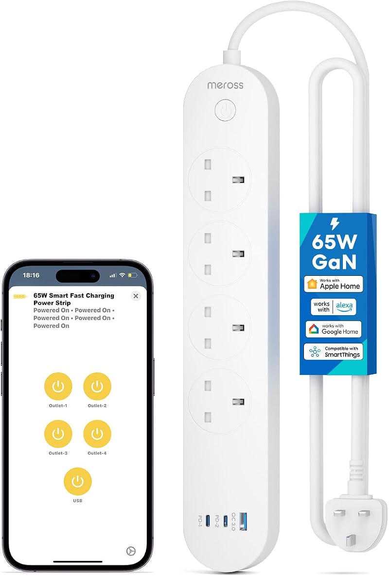 Meross 65W GaN Smart Power Strip 4 AC + 2 USB C + USB A WiFi 2.4GHz