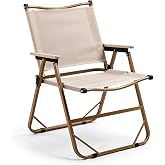 bop Folding Camping Chair, Lightweight Portable Outdoor Armchair with Armrests, Compact Foldable Camp Chair for Camping, Beach, Picnic, Hiking, Fishing, Festival Travel, Khaki (1 Pack)