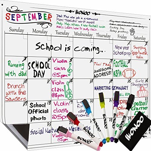 Magnetic Dry Erase Calendar for Fridge - Stainproof Technology - 6 Ultra Fine Tip Dry Erase Markers & Eraser - Monthly Planner Fridge Whiteboard - Grocery List Magnet Pad White Board for Refrigerator
