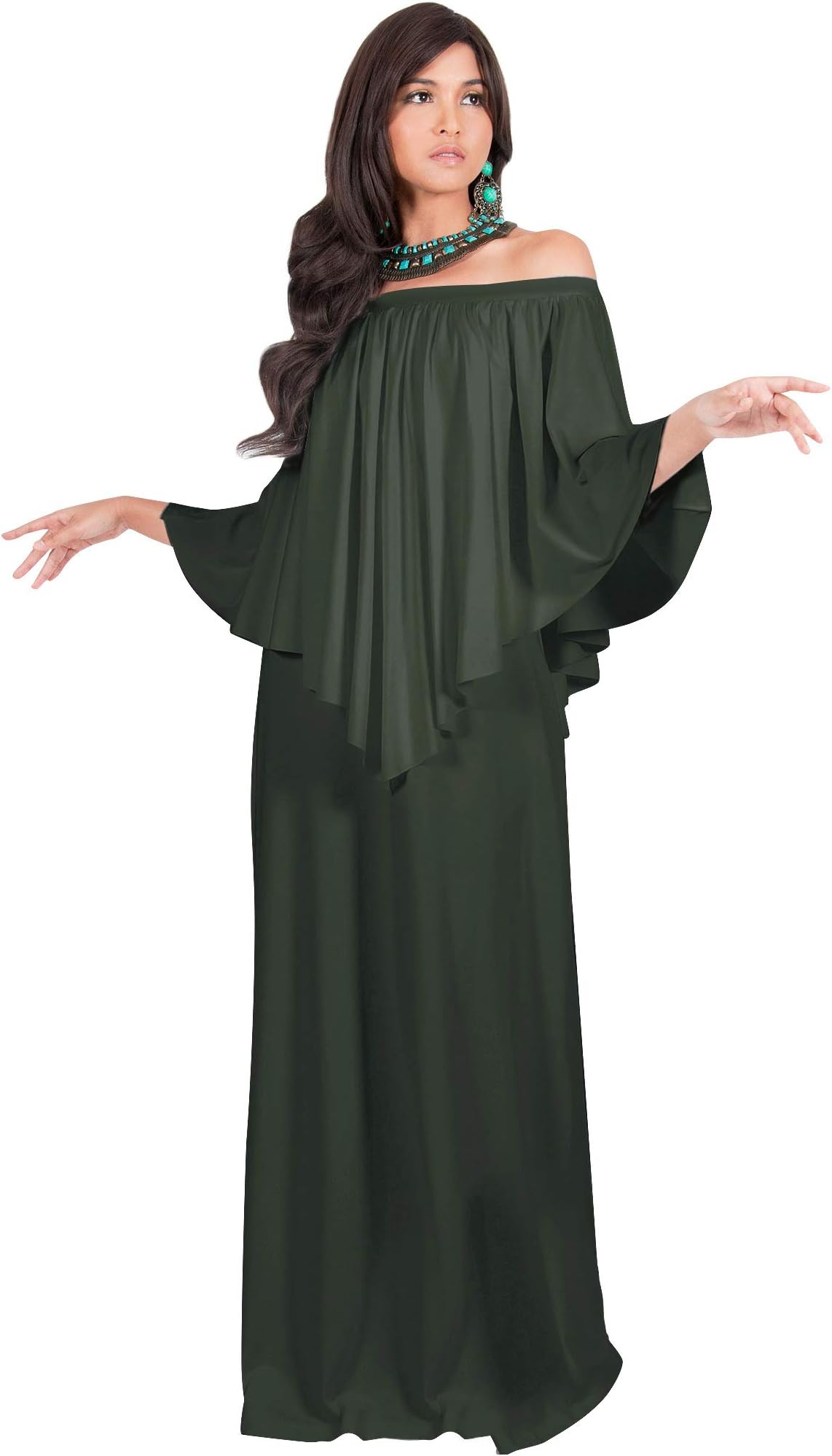 KOH KOHWomens Strapless Shoulderless Flattering Cocktail Gown Maxi Dress