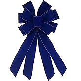 CHMOART Christmas Navy Blue Velvet Wreath Bow for Front Door Decor, 20 x 11 Inches Large Festival Bows Winter Farmhouse Bow Wedding Tree Topper Ornament Bow for Wreath Home Decorations