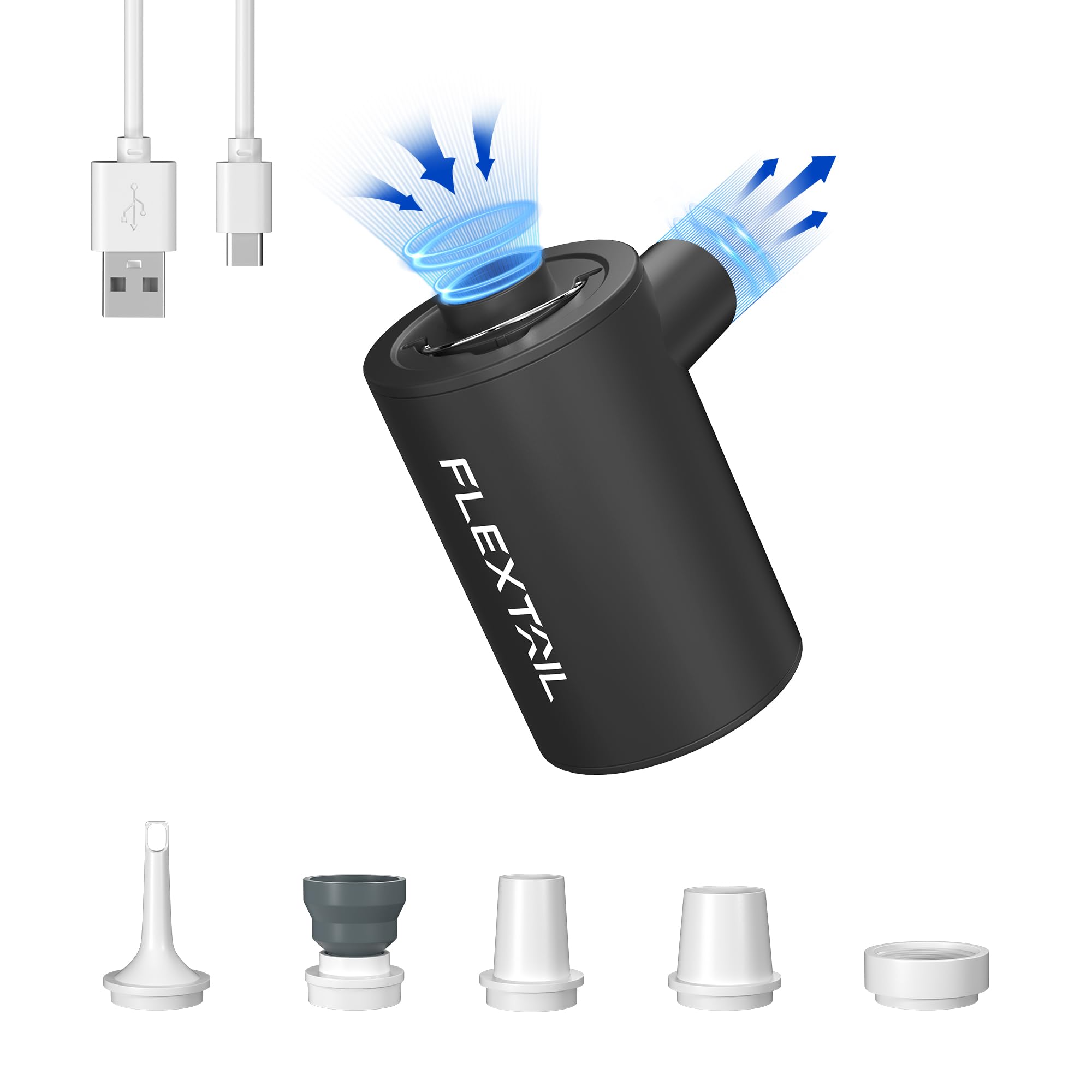 Photo 1 of FLEXTAILGEAR 3.4kPa Air Pump for Inflatables, Portable Camping Pump with 1600mAH Rechargeable Battery, Rapid in/Deflation System with 300L/min Airflow for Air Mattress, Pool Toy, Float, Swimming Ring