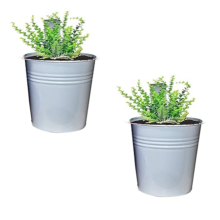 Decorscent Metal Round Galvanized Railing Planter (Set of 2 Pcs) - White