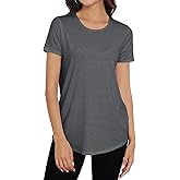 Smile Fish Women Crewneck Loose Fit Tunic Tops Short Sleeve Dressy Casual Summer Long Tee Shirts