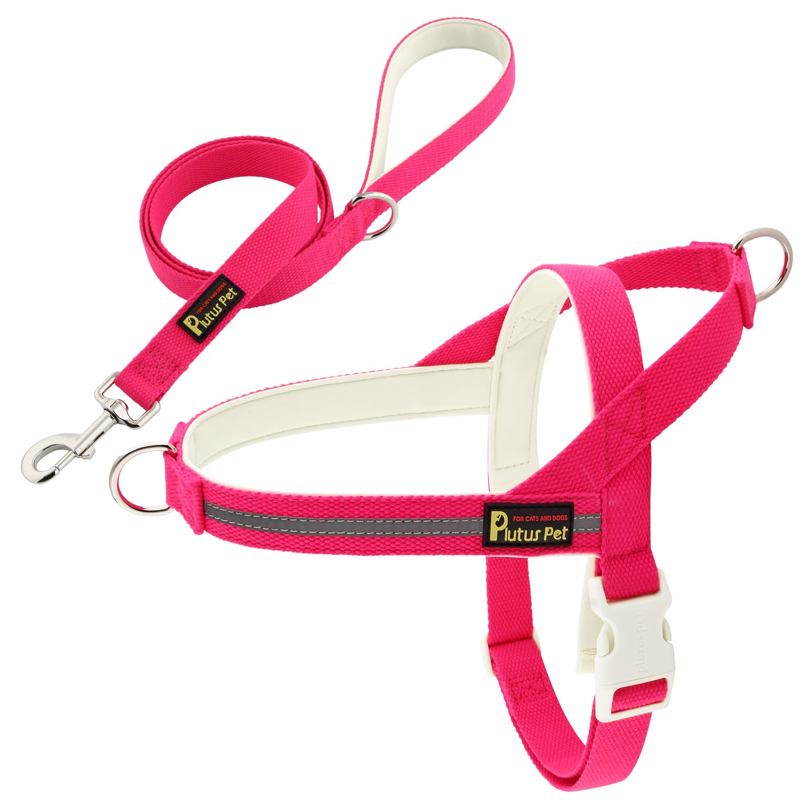 Plutus Pet Cotton Dog Harness and Lead Set, Reflective and Soft Padded, Quick Fit Vest Harness, for Small, Medium and Large Dogs, Hot Pink, L