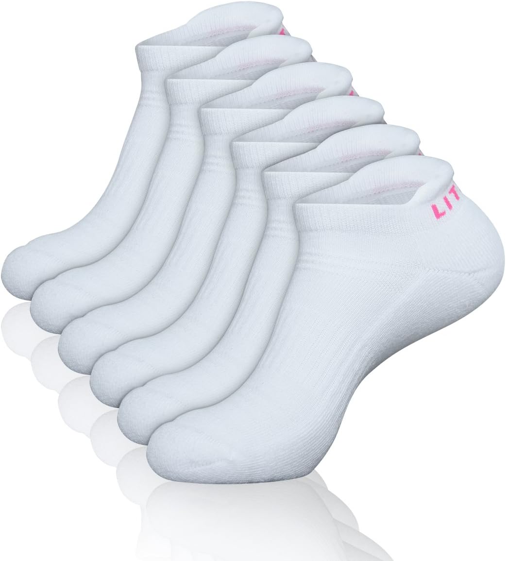 LITERRA Womens Ankle Socks 6-Pairs Athletic Running Low Cut Socks Cushioned : Clothing
