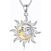 LWXIE Diamond Sun and Moon Necklace 925 Sterling Silver Sun and Moon Pendant Necklace Jewelry Gifts for Women Wife Girlfriend