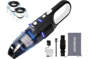FEROOD Car Vacuum Cordless Rechargeable with 2 Filters,Handheld Vacuum Cleaner with 9000Pa Strong Suction,Mini Portable Hand Vacuum Cordless with Large-Capacity Battery,30min Runtime&Double LED Light