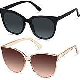 LYZOIT Oversized Cat Eye Sunglasses for Women Big Large Cateye Frame Shades 2 Pack Fashion Vintage Sun glasses