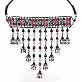 Indian Antique Silver Oxidized Fashion Bollywood Ethnic Mirror Boho Gypsy Banjara Tribal Statement Choker Thread Necklace Jewelry