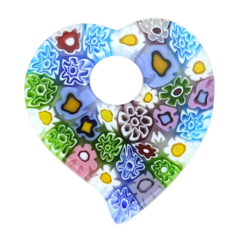 Glass Of Venice Murano Glass Elegant Millefiori Heart Pendant - Pastels