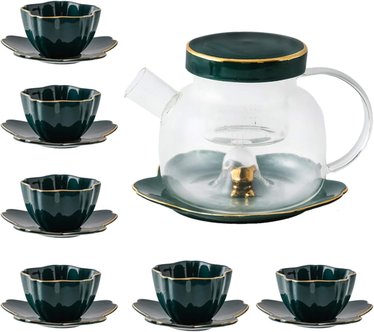 XCXDX Dark Green Afternoon Tea Set, 1000 Ml Borosilicate Glass Teapot