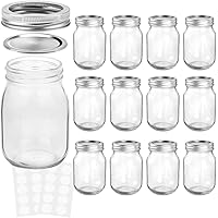 KAMOTA Mason Jars 12 oz With Regular Lids and Bands, Ideal for Jam, Honey, Wedding Favors, Shower Favors, Baby Foods…