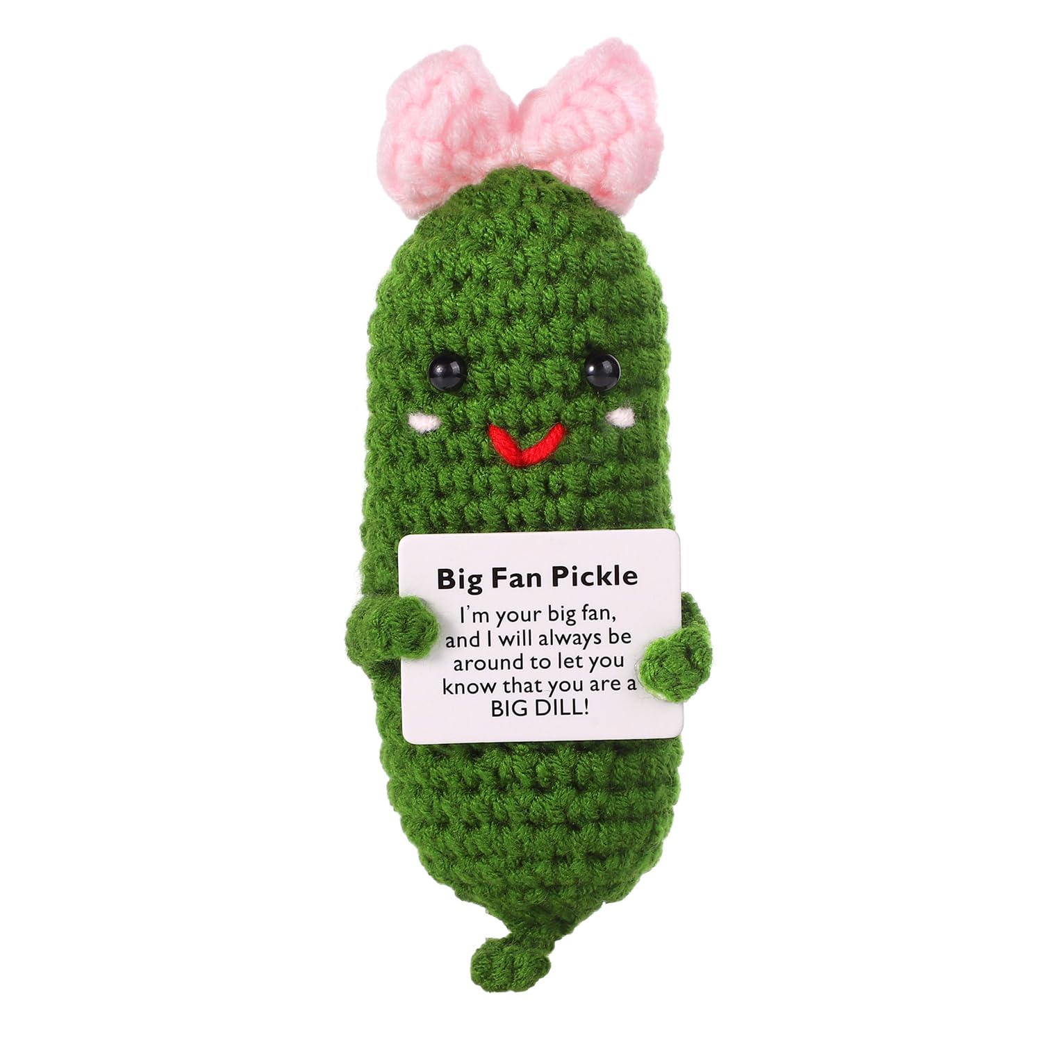 BOXOB Funny Positive Pickle, 4.7 Inch Emotional Potato Positive Pickle Knitted Cucumber Creative Positive Crochet Plush Big Fan Pickle Toy Inspirational Gift for Friends Home Office Decor