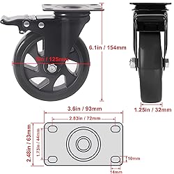 5 Inch Swivel Caster Wheels Set of 4, Heavy Duty