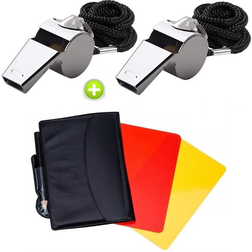 Giveet 2PCS Metal Whistle with Sports Referee Card Set, Red Yellow Card and Stainless Steel Metal Coach Whistles for Football Basketball Soccer Hockey School…