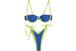 ZAFUL Women's V-Wire Padded Ribbed High Cut Cami Bikini Set Two Piece Swimsuit