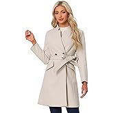 Allegra K Winter Pea Coat for Women's Classic Outwear Stand Collar Wrap Belted Trench Coats