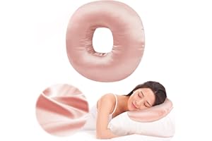 RQUXMT Piercing Pillow for Side Sleepers with an Ear Hole, Donut Pillow for Ear Pain CNH | Pain Relief Sleeping | Pressure Sore | Satin Washable and Adjustable Ear Protector (Coral)