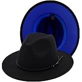 Gossifan Fedora Hats for Women Wide Brim Two Tone Felt Panama Hat with Belt-Buckle