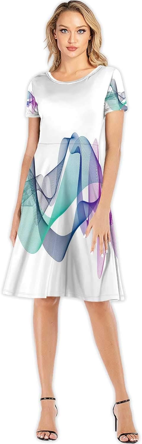 C COABALLA Blue Sky with sunColorful and buerflies Women's Slim Short Dress,110135 for Party,S