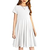 Arshiner Girl's Summer Dresses Short Sleeve Casual Holiday Skater Twirl Dress with Pockets